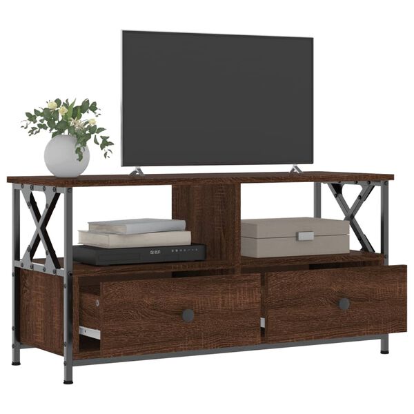 vidaXL Tv-meubel 90x33x45 cm bewerkt hout en ijzer bruin eikenkleur