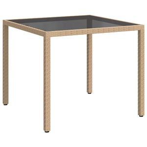 vidaXL Tuintafel 90x90x75 cm gehard glas en poly rattan beige