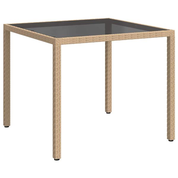 vidaXL Tuintafel 90x90x75 cm gehard glas en poly rattan beige