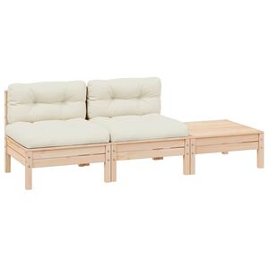 vidaXL 3-delige Loungeset met cr&egrave;mekleurige kussens massief grenenhout