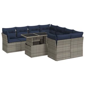 vidaXL 9-delige Loungeset met kussens poly rattan acacia grijs