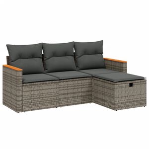 vidaXL 4-delige Loungeset met kussens poly rattan grijs