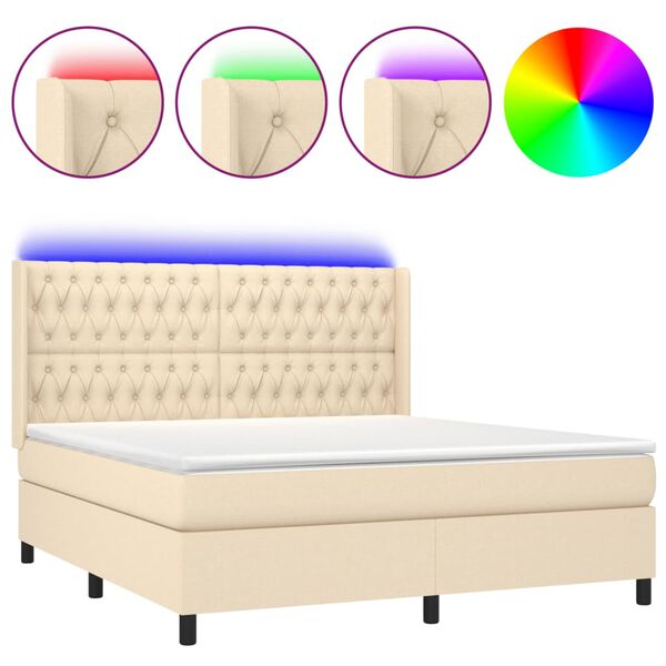 vidaXL Boxspring met matras en LED stof cr&egrave;mekleurig 160x200 cm