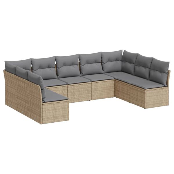 vidaXL 9-delige Loungeset met kussens poly rattan beige