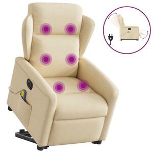 vidaXL Sta-op-massagestoel elektrisch verstelbaar stof cr&egrave;mekleurig
