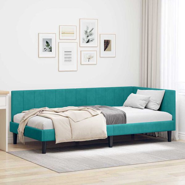 vidaXL Hoekbedframe met hoofdeinde Turquoise 100 cm x 200 cm Fluweel