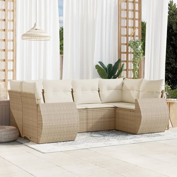 vidaXL 6-delige Loungeset met kussens poly rattan beige