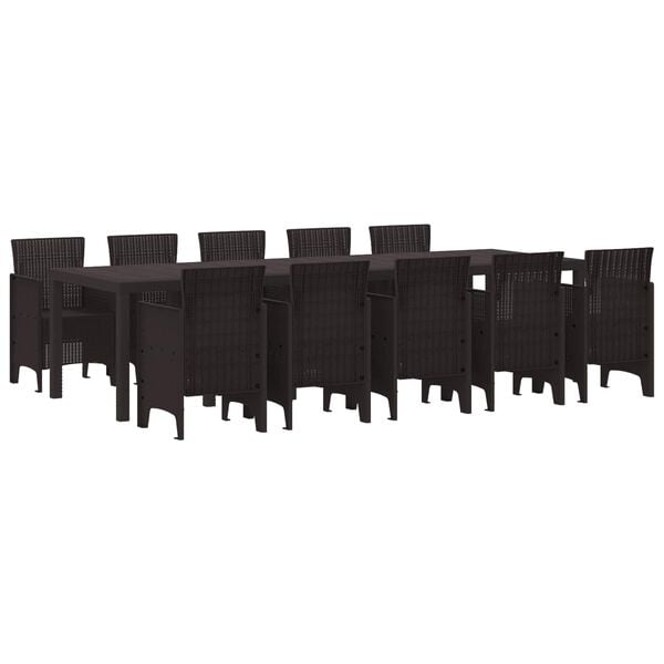 vidaXL Tuin Eetset met kussen 11 pcs Bruin Rattan