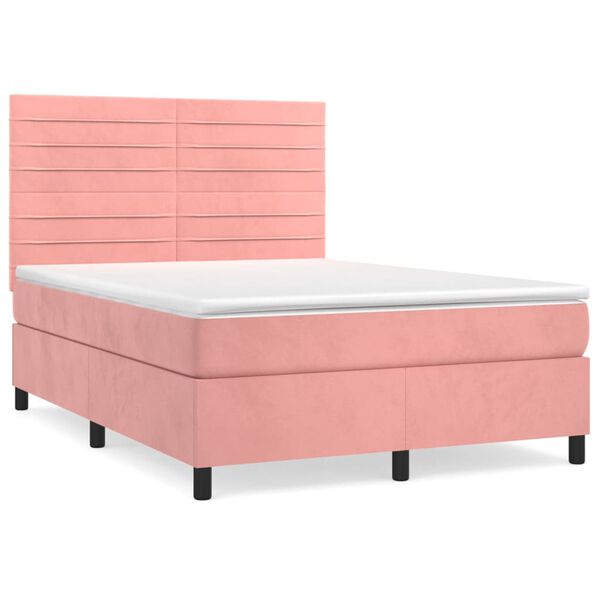 vidaXL Boxspring met matras fluweel roze 140x190 cm