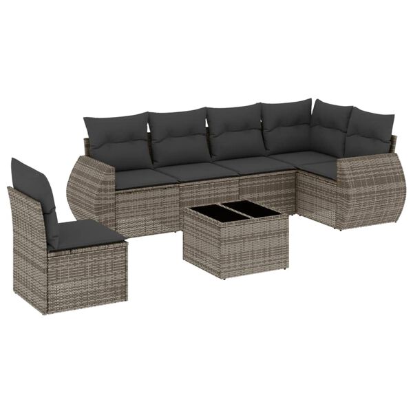 vidaXL 7-delige Loungeset met kussens poly rattan grijs