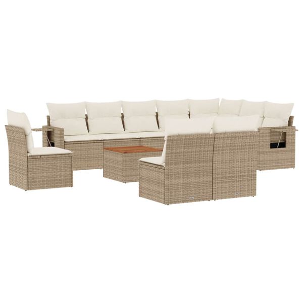vidaXL 11-delige Tuinset met kussens poly rattan beige