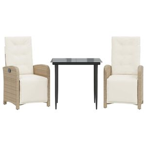 vidaXL 3-delige Bistroset met kussens poly rattan beige