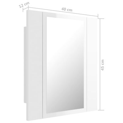 vidaXL Badkamerkast met spiegel en LED 40x12x45 cm acryl hoogglans wit