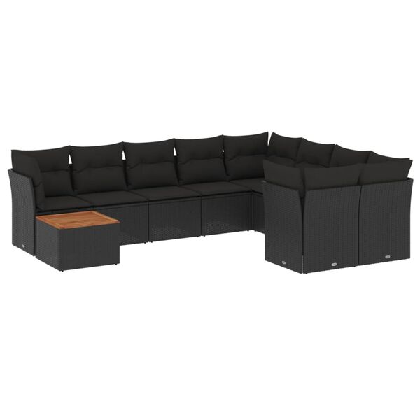 vidaXL 10-delige Loungeset met kussens poly rattan zwart