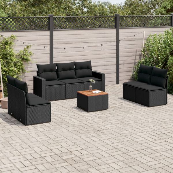 vidaXL 8-delige Loungeset met kussens poly rattan zwart