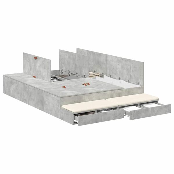 vidaXL Opbergbedframe met lade Beton Grijs 140 cm Bewerkt hout