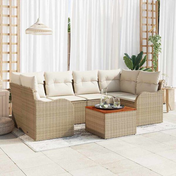 vidaXL Tuinbankenset met kussen 7 pcs Beige poly rattan
