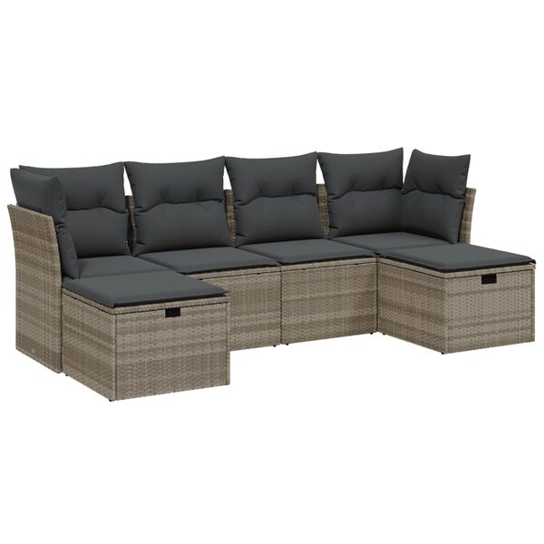 vidaXL 6-delige Loungeset met kussens poly rattan lichtgrijs