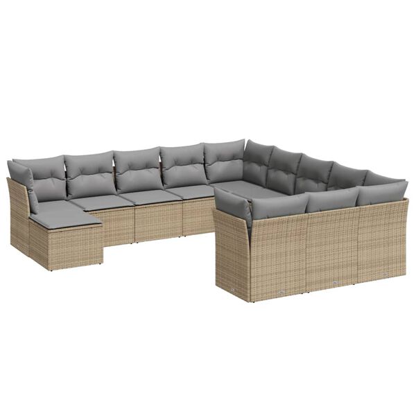 vidaXL 12-delige Loungeset met kussens poly rattan beige