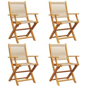 vidaXL Opklapbare stoelen, 4 stuks, beige, massief acaciahout