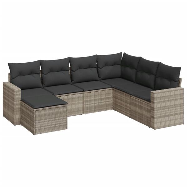 vidaXL 7-delige Loungeset met kussens poly rattan lichtgrijs