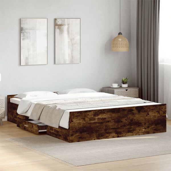 vidaXL Bedframe met lades bewerkt hout gerookt eikenkleurig 150x200 cm