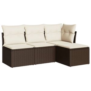 vidaXL 4-delige Loungeset met kussens poly rattan bruin
