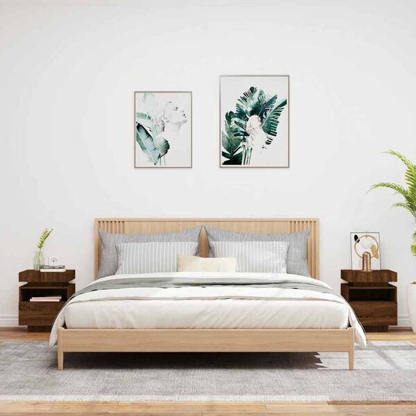 vidaXL Nachtkastjes met LED 2 st 40x39x48,5 cm bruin eikenkleur