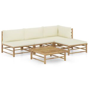 vidaXL 5-delige Loungeset met cr&egrave;mewitte kussens bamboe