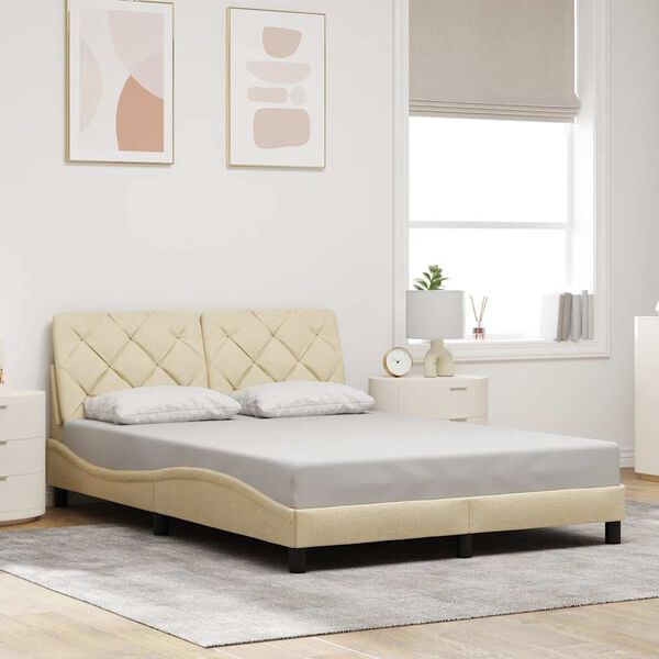 vidaXL Bedframe zonder matras stof cr&egrave;mekleurig 140x200 cm