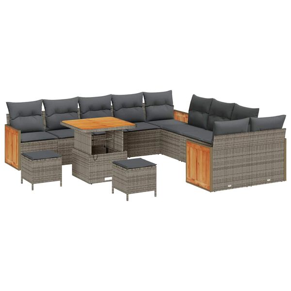 vidaXL Tuin Sofa Set 13 pcs Grijs Poly rattan en gepoedercoat staal