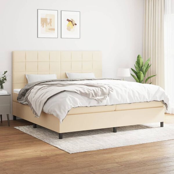 vidaXL Boxspring met matras stof cr&egrave;mekleurig 200x200 cm