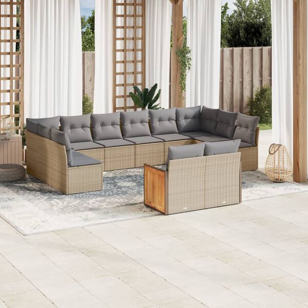 vidaXL 12-delige Loungeset met kussens poly rattan beige