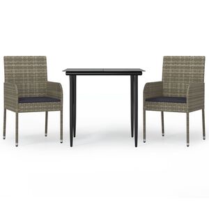 vidaXL 3-delige Tuinset met kussens poly rattan zwart en grijs