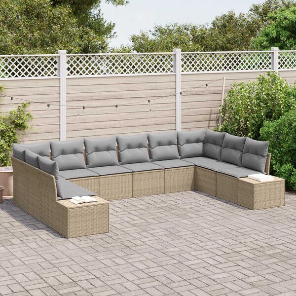 vidaXL Tuinbankenset met kussen 10 pcs Beige en Licht Grijs Polyrattan