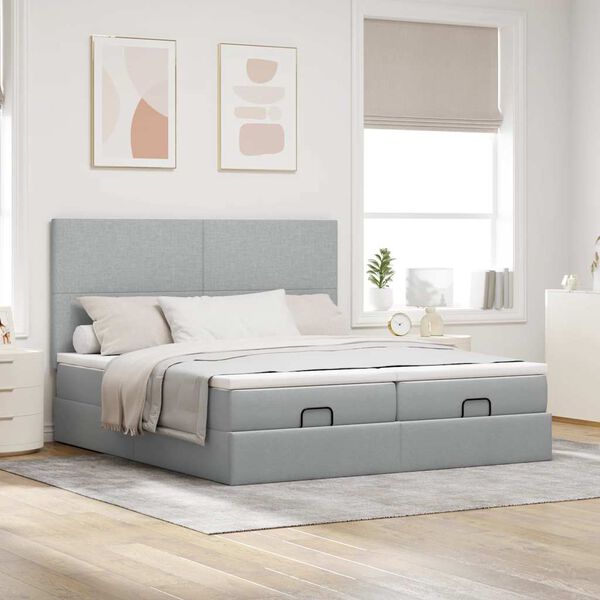 vidaXL Ottoman bed met matrassen 200x200cm stof lichtgrijs