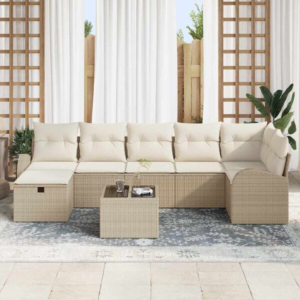 vidaXL Tuin Sofa Set met kussen met opslag 8 pcs Beige Poly riet
