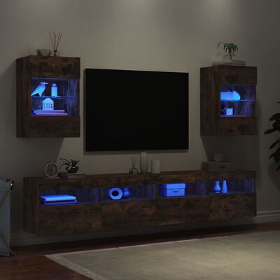 vidaXL Tv-wandmeubels met LED 2 st 40x30x60,5 cm gerookt eikenkleurig