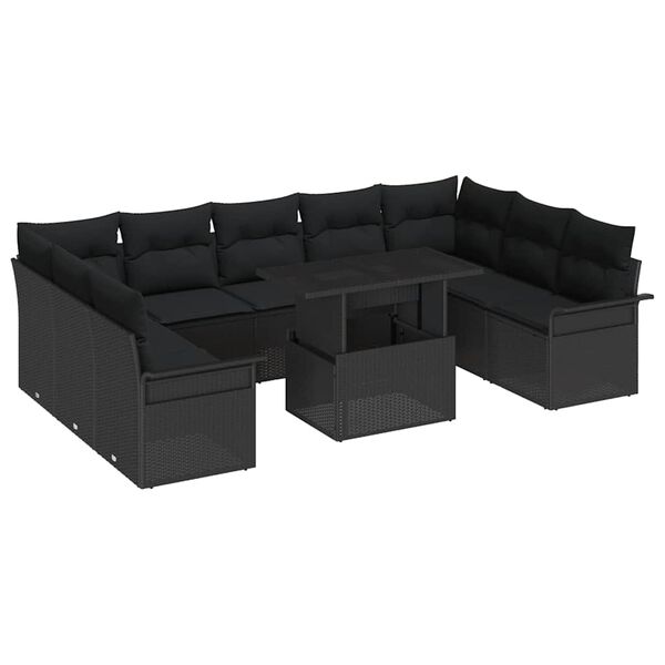 vidaXL Tuin Sofa Set met kussen 10 pcs Zwart Poly riet