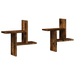 vidaXL Wandschappen 2 st 38x12x38 cm bewerkt hout gerookt eikenkleurig