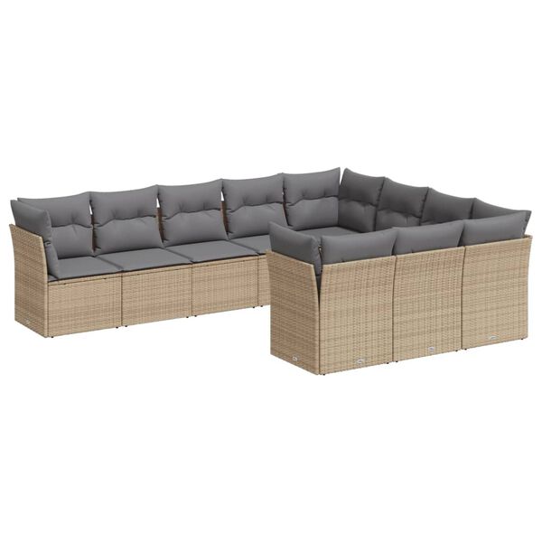 vidaXL 10-delige Loungeset met kussens poly rattan beige