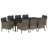 vidaXL Tuin eettafelset met kussen 9 pcs Grijs poly rattan