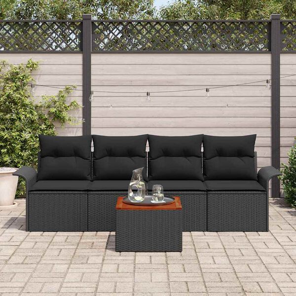 vidaXL Tuinbankenset met opslag 5 pcs Zwart poly rattan