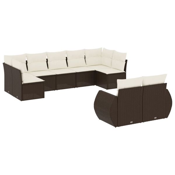 vidaXL 9-delige Loungeset met kussens poly rattan bruin
