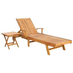 vidaXL Zonligstoel met Tafel Massief Teakhout Bruin