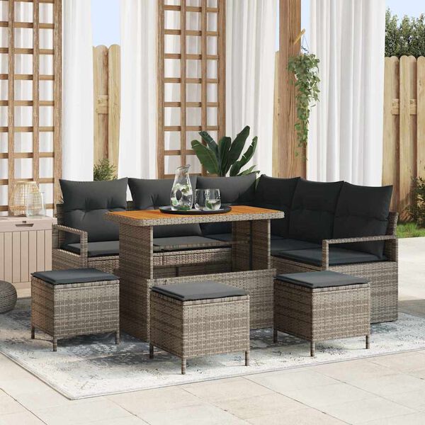 vidaXL Tuin Sofa Set met kussen met opslag met kussen 9 pcs Grijs