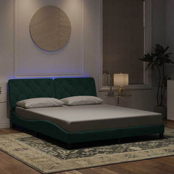 vidaXL Bedframe met LED zonder matras fluweel donkergroen 160x200 cm