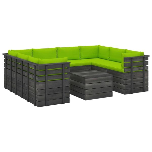 vidaXL 9-delige Loungeset met kussens pallet massief grenenhout