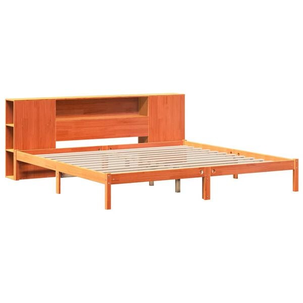 vidaXL Bed met boekenkast zonder matras grenenhout wasbruin 180x200 cm