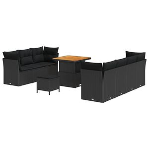 vidaXL Tuin Sofa Set 10 pcs Zwart Poly rattan en gepoedercoat staal